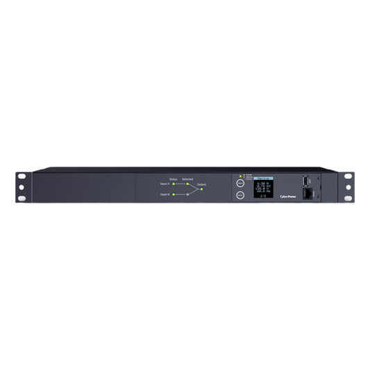 PDU ATS (Fuente Redundante Auto-transferible) Medible, Para Distribución de Energía, 2 Entradas 120 Vca NEMA5-15P, Con 10 Salidas NEMA 5-15R, Horizontal 19in, 1UR