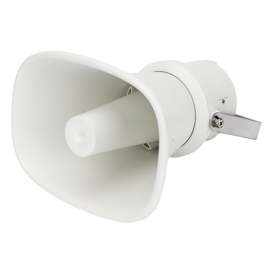 Bocina (Altavoz IP ) | Tipo Trompeta | 25 Watts | No requiere amplificador | 24VCD | Exterior IP67 | Metal | Entrada de alarma | Voceo en tiempo real | Calendarización de audios | Síntesis de Voz (TTS)