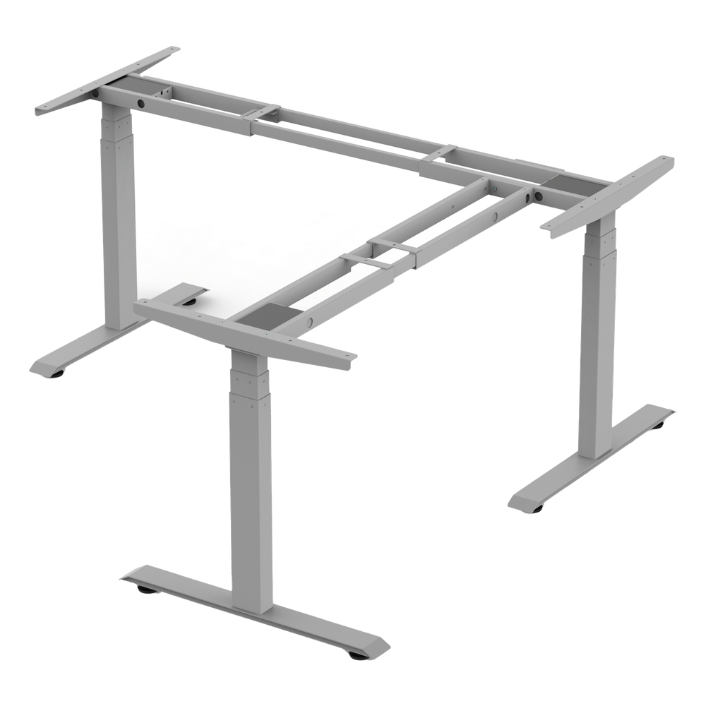 Base de Escritorio Motorizado Profesional Tipo L (3 Columnas) / Altura Ajustable 60-125cm / Estructura Estable / Funcionamiento Suave / 4 Preset de Posiciones / Color Gris / Soporta hasta 150Kg de carga