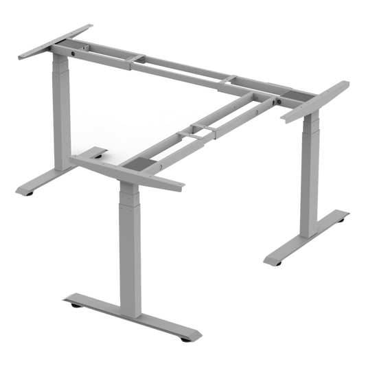 Base de Escritorio Motorizado Profesional Tipo L (3 Columnas) / Altura Ajustable 60-125cm / Estructura Estable / Funcionamiento Suave / 4 Preset de Posiciones / Color Gris / Soporta hasta 150Kg de carga