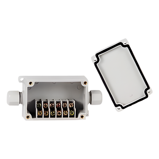 Caja de Conexión Exterior con Conexión Lateral para 6 Líneas (doble tornillo). Incluye Glándulas.