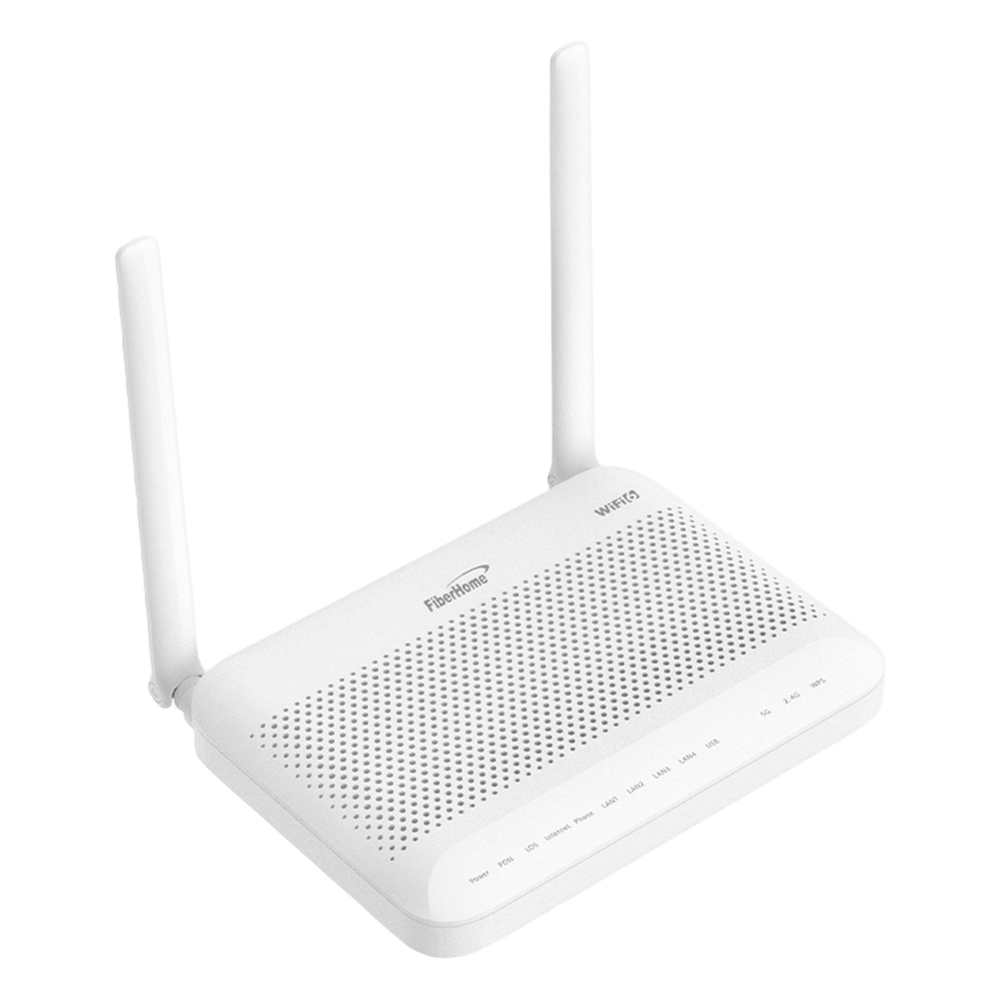ONU GPON WiFi (2.4/5 GHz), 2 antenas de 5 dBi, Compatible con OLT de Terceros, MIMO 2x2, 4 puertos Gigabit + 1 POTS + USB, conector SC/UPC (Gestión WAN desde la Interfaz de la ONU)