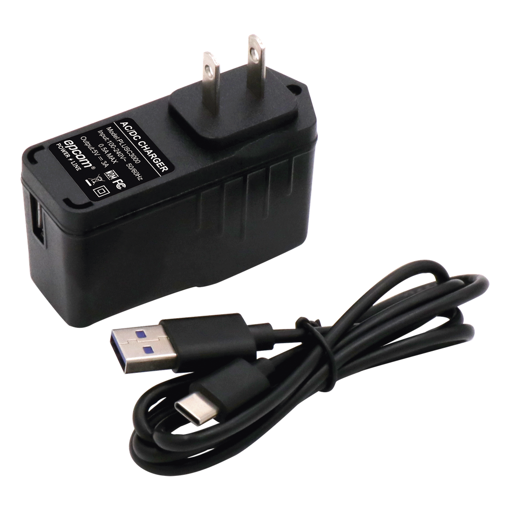 Adaptador de pared de 5 Vcc, @ 3 A con micro-USB tipo C