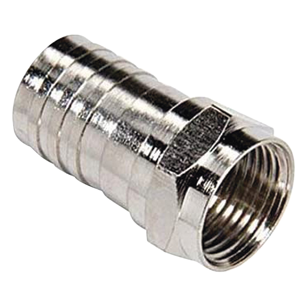 Conector F Macho, Plegable de Doble Blindaje para cable RG-6, Cuerpo de Bronce Niquelado.