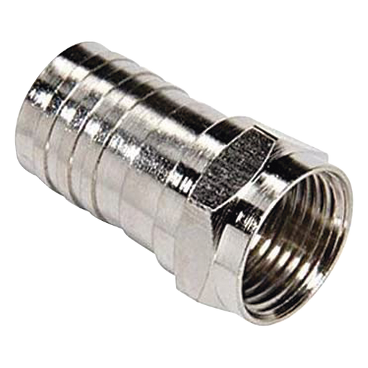 Conector F Macho, Plegable de Doble Blindaje para cable RG-6, Cuerpo de Bronce Niquelado.