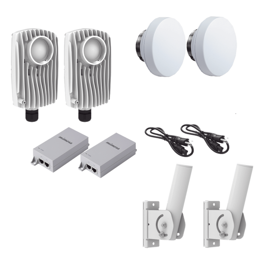Kit de 2 radios C6X con 2 antenas de (12 dBi), rango de frecuencia extendida (4.9 a 6.4 GHz),  incluye inyector POE, cable de alimentación y 2 FLEXIMOUNT-XL para alineación