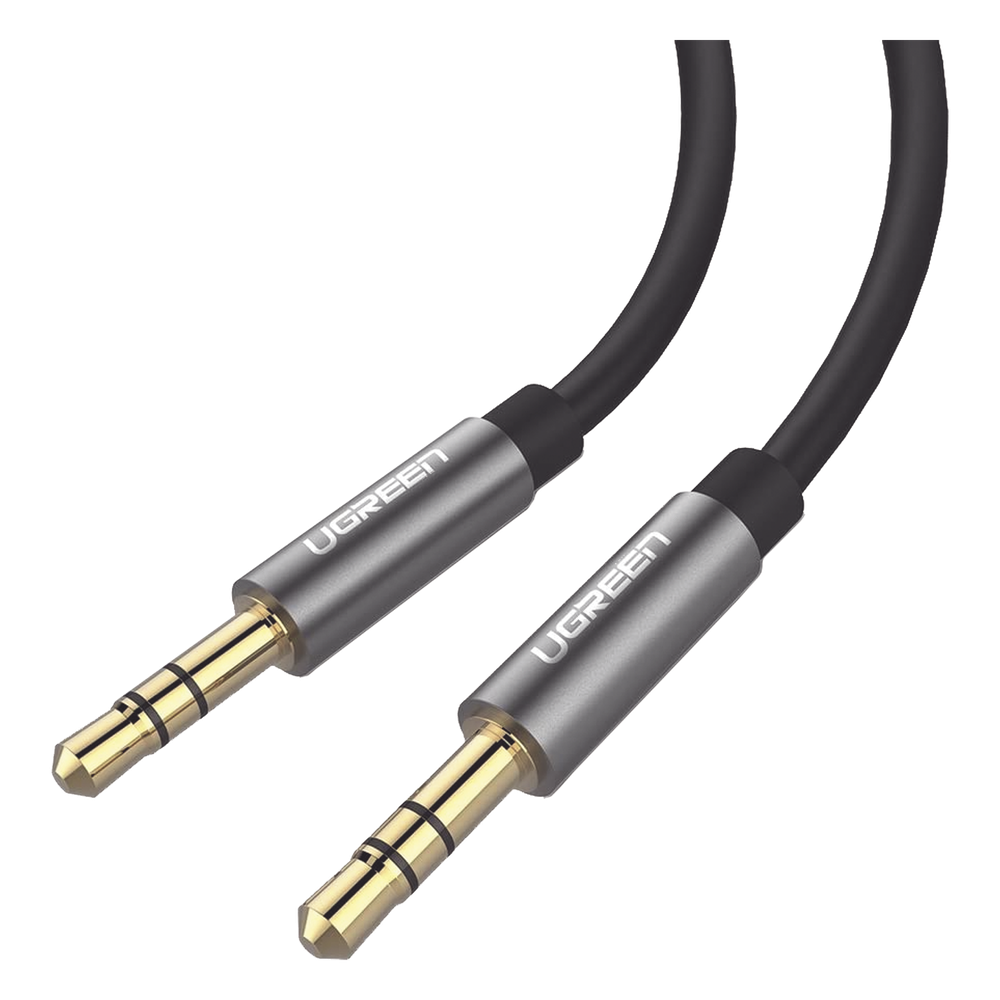 Cable Auxiliar 2 Metros / Conector 3.5mm a 3.5mm / Macho a Macho / Cubierta de TPE / Carcasa de Aluminio / Color Negro