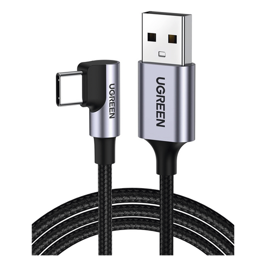 Cable USB-A a USB-C | 2 Metros (6.56 Pies) | Conector con Ángulo Recto de 90° | Carga Rápida de hasta 60W | 480 Mbps | PD3.0 | QC /3.0/2.0 | FPC | AFC | Protección Integrada | Caja de Aluminio | Nylon Trenzado | Color Negro