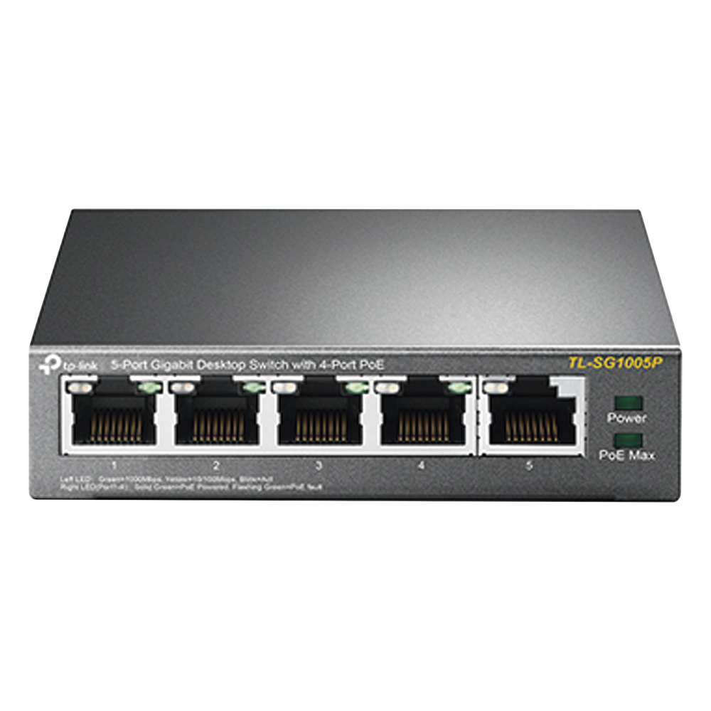 Switch Escritorio No Administrable de 5 puertos 10/100/1000 Mbps / Con 4 puertos PoE 802.3af/at de hasta 65 W / PoE Extendido hasta 250 metros