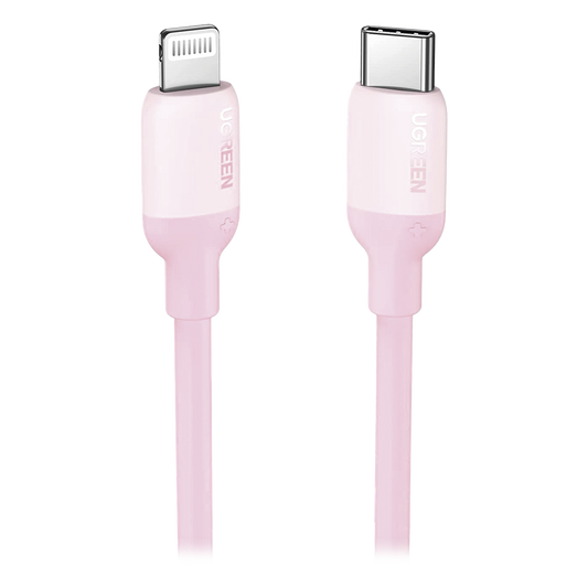 Cable USB-C a Lightning / Certificado MFi / 1 Metro / Adecuado para iPhone, iPad, iPod / Carga Rápida PD 20W /  Sincronización de Datos de hasta 480 Mbps / Goma de Silicona y  TPE. / Suave al Tacto / Color Pink