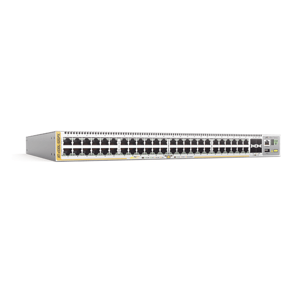 Switch PoE+ Stackeable Capa 3, 48 puertos 10/100/1000 Mbps + 4 puertos SFP+ 10 G, hasta 740 W, fuente redundante