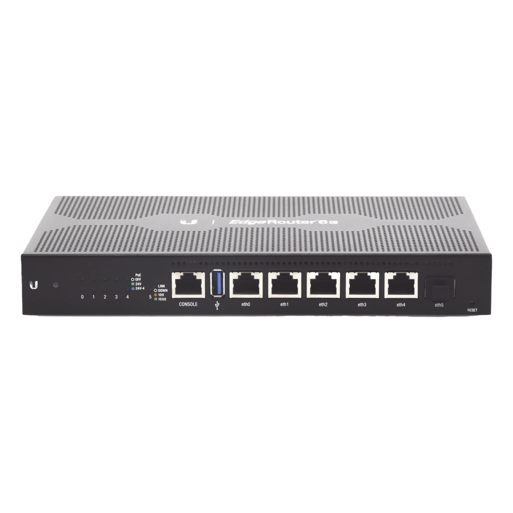 EdgeRouter 6 PoE pasivo 24 V, con 5 puertos 10/100/1000 Mbps + 1 puerto SFP, con funciones avanzadas de ruteo