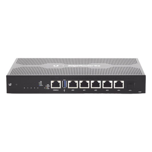 EdgeRouter 6 PoE pasivo 24 V, con 5 puertos 10/100/1000 Mbps + 1 puerto SFP, con funciones avanzadas de ruteo