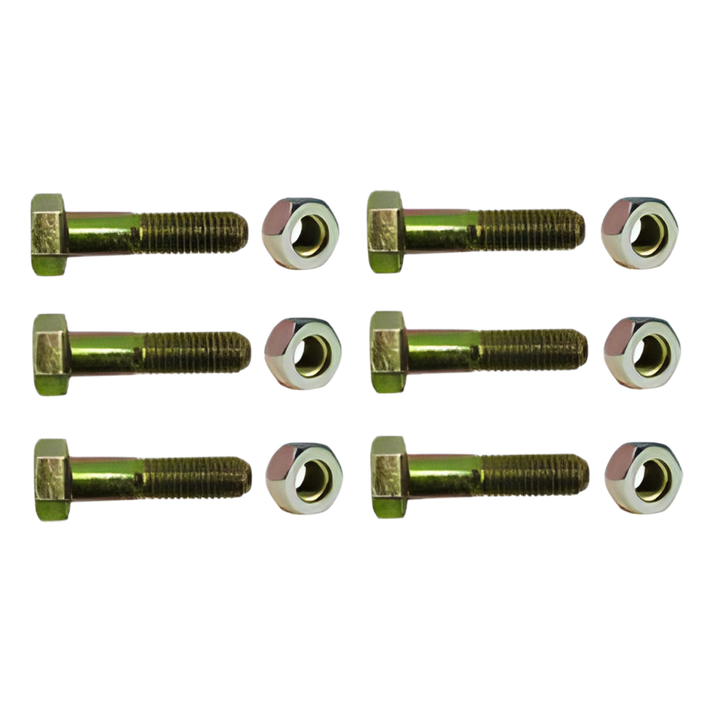 Paquete de 6 Tornillos Grado 5 con Tuercas Tropicalizadas de 3/8" x 2".
