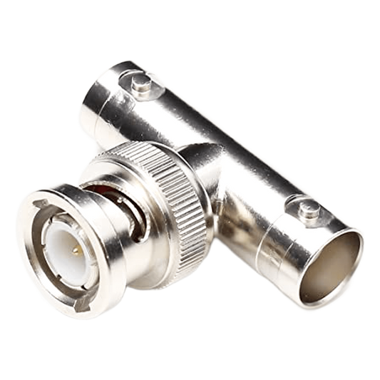 Adaptador en T para 75 Ohm de Conector BNC Macho a Doble BNC Hembra, Níquel/ Oro/ Teflón.
