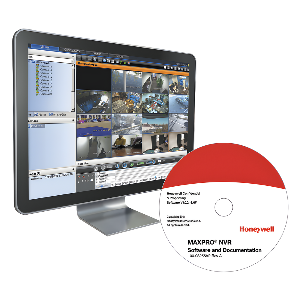 Software de grabación de video en red (NVR) con licencia base para 64 canales, compatible con cámaras IP Honeywell y de terceros