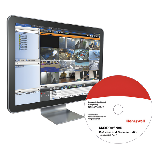 Software de grabación de video en red (NVR) con licencia base para 64 canales, compatible con cámaras IP Honeywell y de terceros