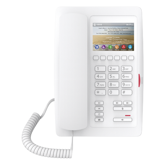 (H5 Color Blanco)Teléfono para Hotelería, profesional de gama alta con pantalla LCD de 3.5 pulgadas a color, 6 teclas programables para servicio rápido (Hotline) PoE