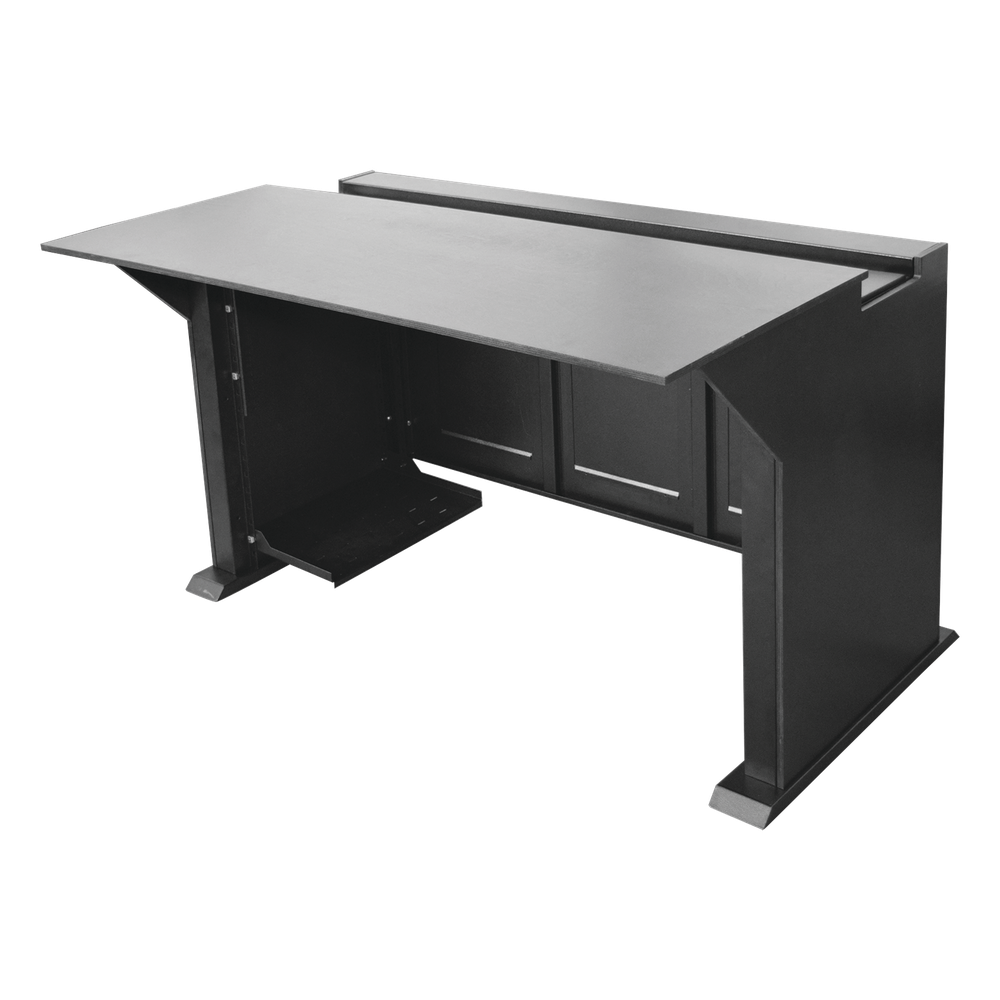 Escritorio Estación Mobiliaria Profesional de Monitoreo y Control / Videovigilancia / Acceso / Alarmas / Etc... / Metal Negro y Madera Tono Oscuro