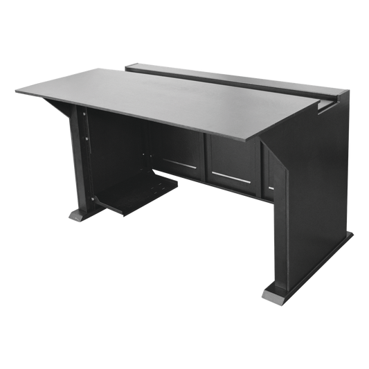 Escritorio Estación Mobiliaria Profesional de Monitoreo y Control / Videovigilancia / Acceso / Alarmas / Etc... / Metal Negro y Madera Tono Oscuro