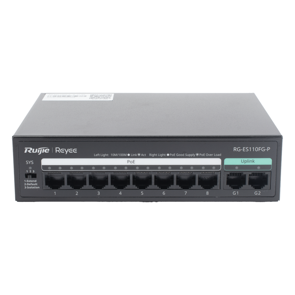 Switch PoE+ no Administrable, hasta 110 Watts, 8 puertos PoE+ 10/100 y 2 Uplinks Gigabit 1G