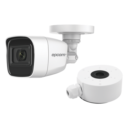 KIT DE CÁMARA + MONTAJE / Cámara Bala TURBOHD 2 Megapixel (1080p) / Gran Angular 106° / Lente 2.8 mm / 25 mts IR EXIR / Exterior IP66 / 4 Tecnologías / dWDR