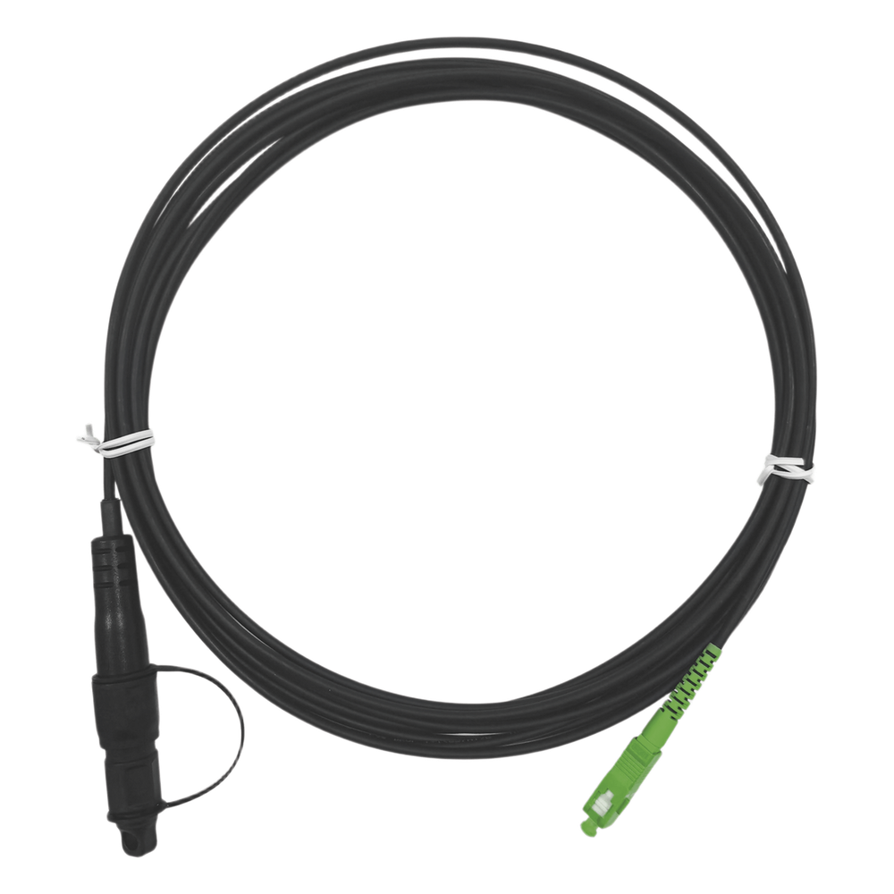 Jumper de Fibra Óptica, Conector SC/APC - Conexión a Caja FDP460, Redondo, 5 Metros (16.40 Pies), Forro 3 mm, G657A2, Negro