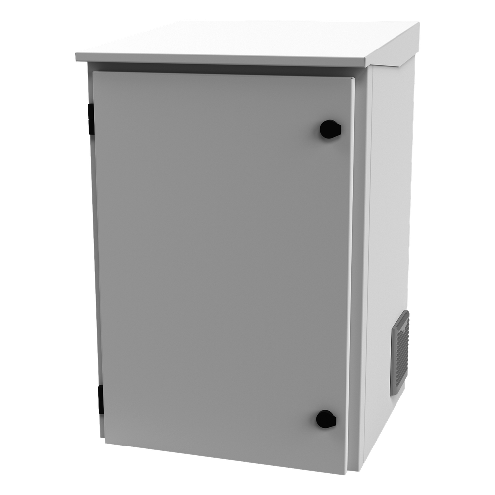 Gabinete de Exterior con Rack de 19" de 16U con Ventiladores y Termostato, Se envía el Gabinete Armado. (Montaje a poste o torre se vende por separado).