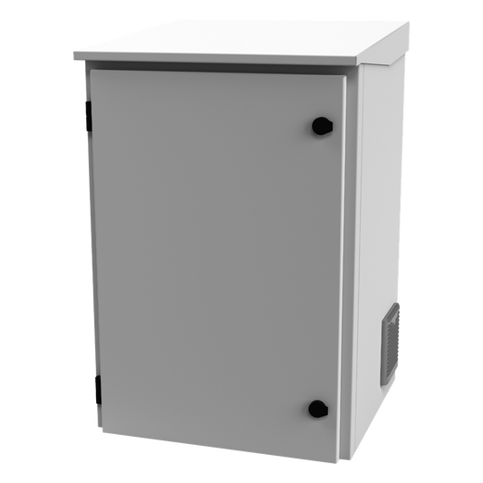 Gabinete de Exterior con Rack de 19" de 16U con Ventiladores y Termostato, Se envía el Gabinete Armado. (Montaje a poste o torre se vende por separado).