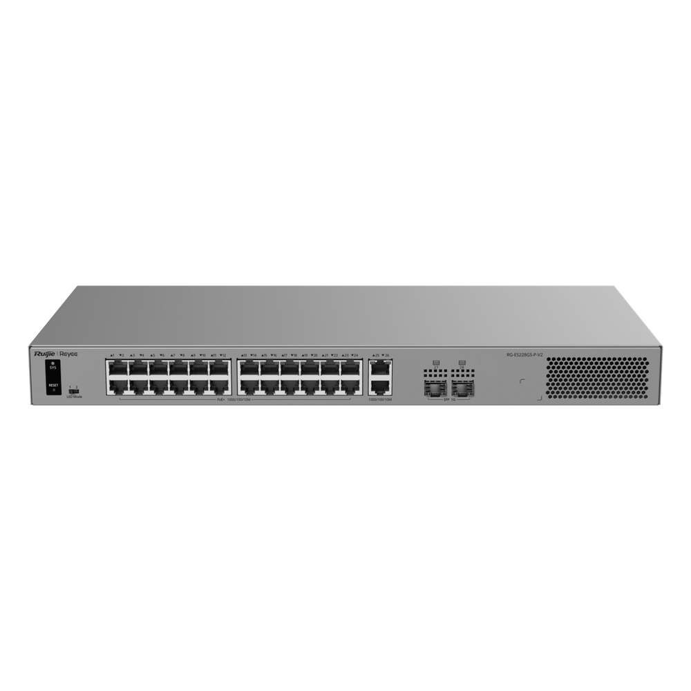 Switch Layer 2 Smart Cloud Managed / 28 Puertos Gigabit / 24 Puertos PoE+ 370 W / Switching 56 Gbps / Forwarding 41.664 Mpps / Montaje Rack / CCTV Mode / ERPS / Protección 6 kV / Garantía 3 Años