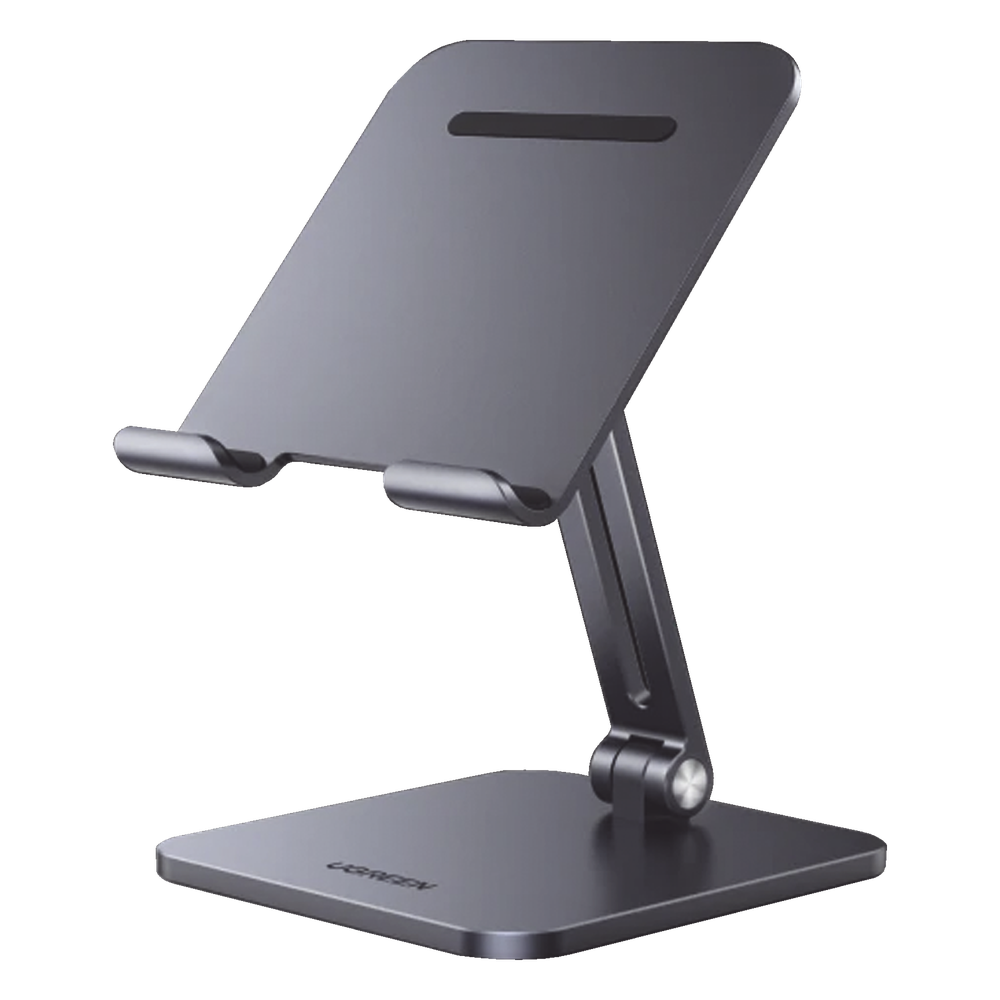 Soporte de Aluminio para IPad & Tablet | Plegable |Angulo Ajustable de 180° y 270° | Base Antideslizante | Protección  de Silicona | Amplia Compatibilidad con dispositivos de 7.9'' a 12.9'' | Aluminio Solido | Color Gris