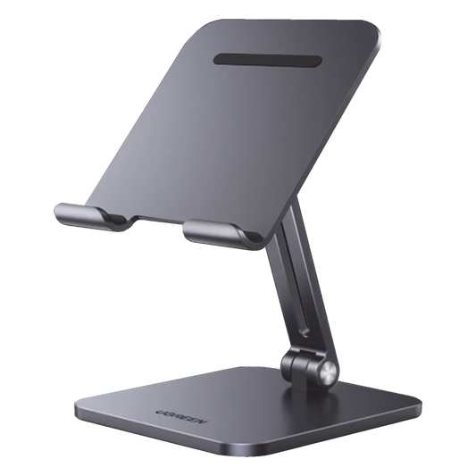 Soporte de Aluminio para IPad & Tablet | Plegable |Angulo Ajustable de 180° y 270° | Base Antideslizante | Protección  de Silicona | Amplia Compatibilidad con dispositivos de 7.9'' a 12.9'' | Aluminio Solido | Color Gris
