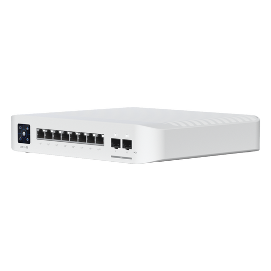 Switch UniFi Pro 8 PoE Administrable Capa 3, 8 puertos GbE / (6) puertos POE+ af/at y (2) puertos POE++ 802.3bt / (2) puertos SFP+ 10G / 120W de presupuesto POE