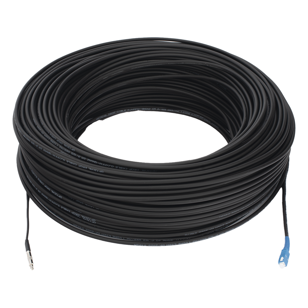 Rollo de Fibra Óptica Drop Redonda G657A2 Monomodo Simplex de 150 Metros (492.13 Pies) con Conectores SC/UPC-SC/UPC para Instalaciones Aéreas, Subterráneas o a la Intemperie