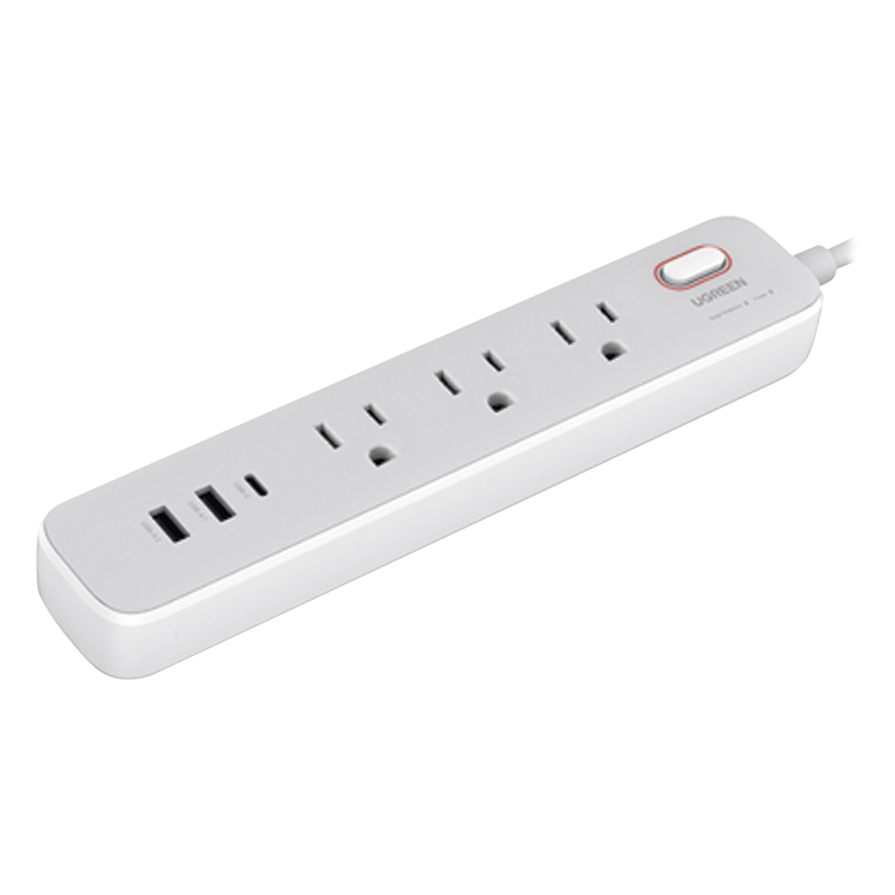 Regleta de Alimentación 30W 2 USB-A + 1 USB-C + 3 Salidas AC / Carga de Alta Velocidad / Salida USB-C PD de 30W (GaN) / Salidas AC Tipo B / Protección Contra Sobretensiones / 6 en 1