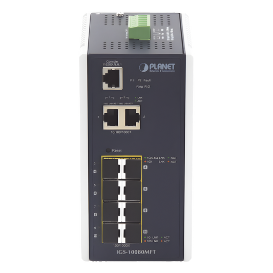 Switch Industrial Administrable L2+, 8 Puertos 1G SFP, 2 Puertos TP Gigabit, (-40 ~75 grados C)