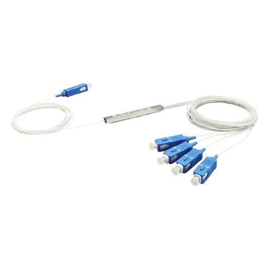 Splitter (Divisor Óptico) tipo PLC, de 1x4, conectores SC/UPC