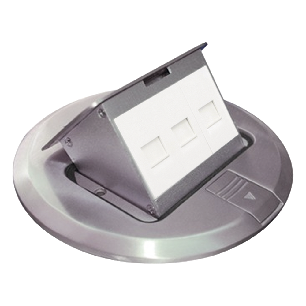 Mini Caja de Piso Redonda para Datos o Conectores Tipo Keystone, Color Acero Inoxidable (3 Contactos) (11000-12202)