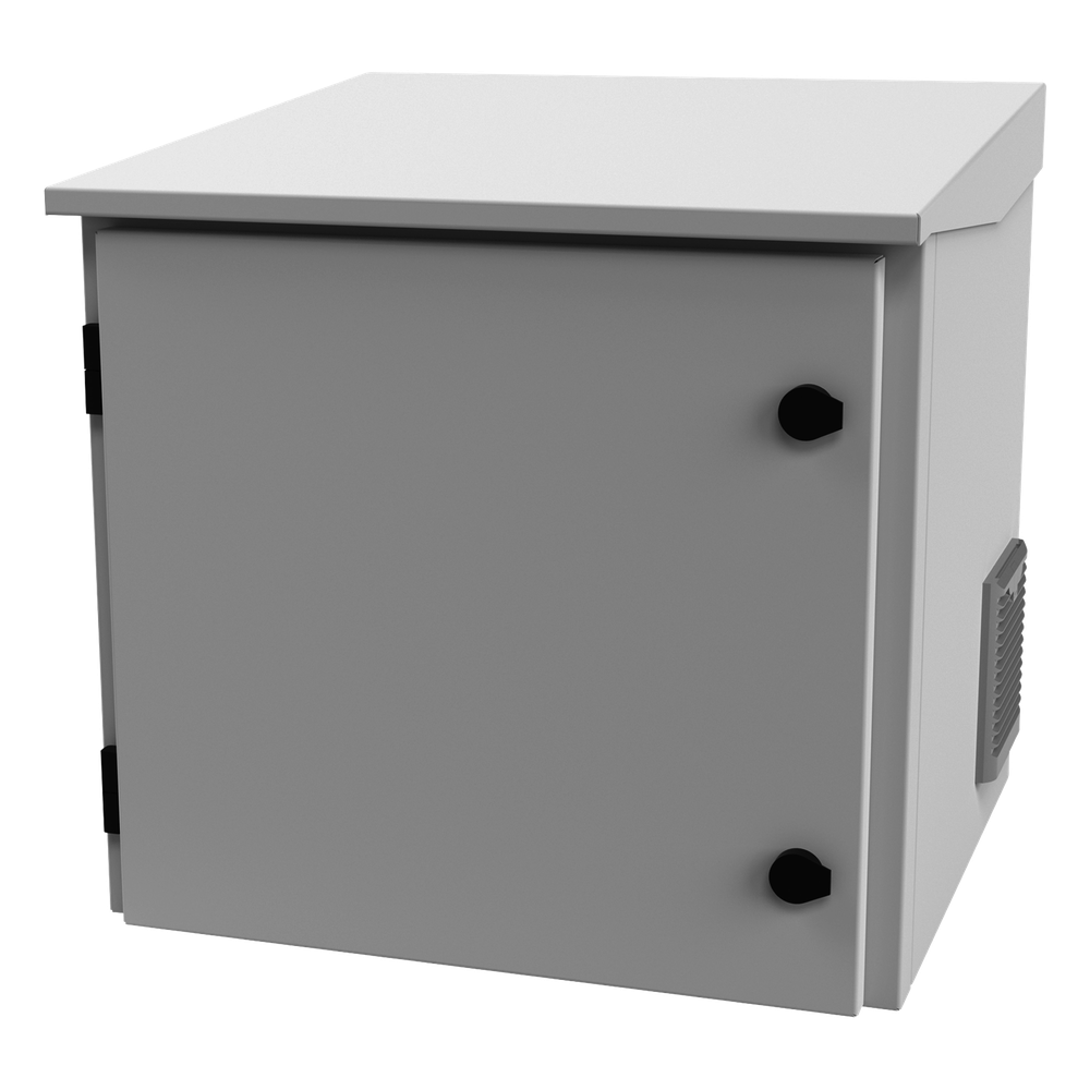 Gabinete de Exterior con Rack de 19" de 9UR con Ventiladores y Termostato, Se envía el Gabinete armado, (Montaje a poste o torre se vende por separado).