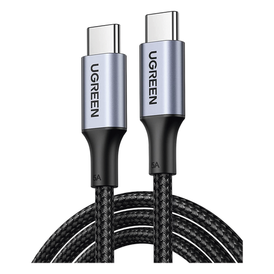 Cable USB-C a USB-C | 1 Metro | Carga Rápida de hasta 100W | Transferencia de datos 480 Mbps | PD3.0 | QC4.0/3.0/2.0 | FPC | AFC | Protección Integrada| Caja de Aluminio | Nylon Trenzado | Amplia Compatibilidad | Color Negro.