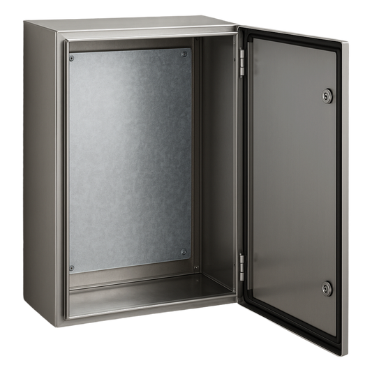 Gabinete de Acero Inoxidable IP66 Uso en Intemperie (600 x 800 x 300 mm) con Placa Interna Galvanizada.