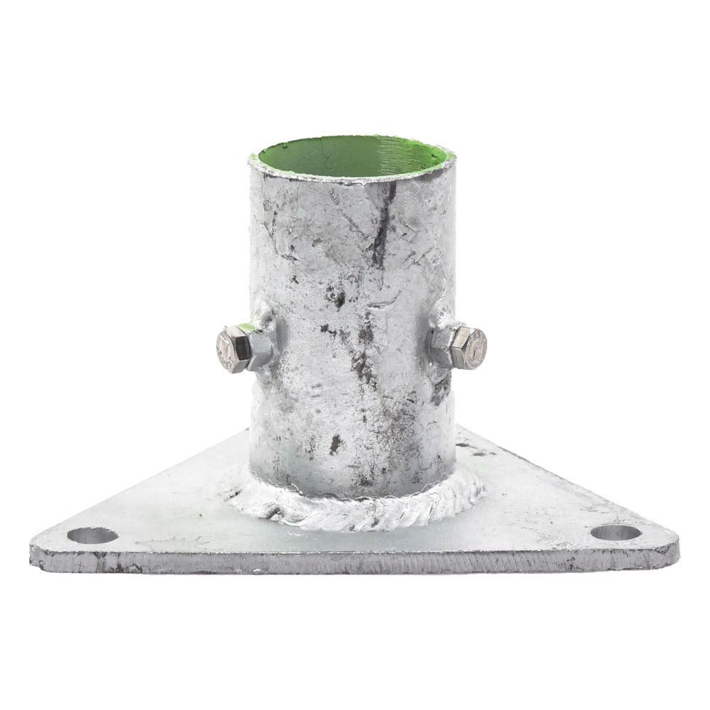 Base Triangular para Mástil de 1" a 2" con Opresores. Galvanizado por Inmersión en Caliente.