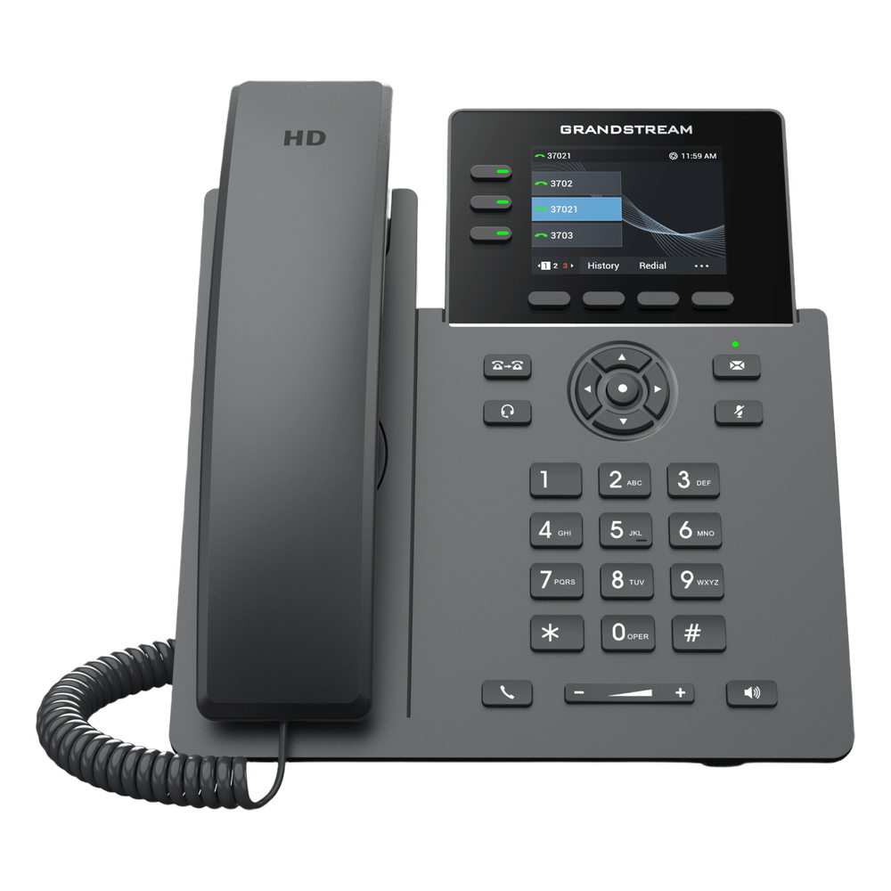 Teléfono IP Grado Operador / 3 Líneas / 12 Botones Virtuales Multiuso / Pantalla LCD 2.8 Pulgadas / Puertos Gigabit con PoE / Audio HD / Compatible con GDMS