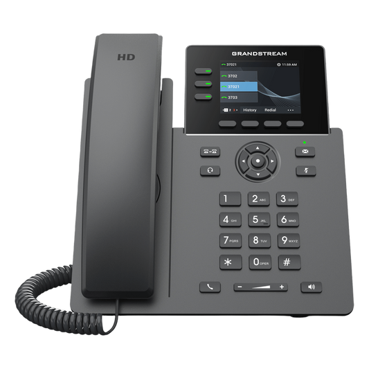 Teléfono IP Grado Operador / 3 Líneas / 12 Botones Virtuales Multiuso / Pantalla LCD 2.8 Pulgadas / Puertos Gigabit con PoE / Audio HD / Compatible con GDMS