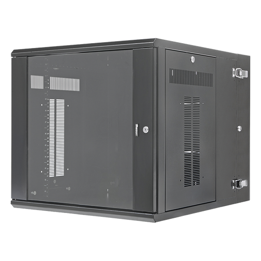 Gabinete PanZone de Montaje en Pared, de 19in, Puerta con Ventana de Seguridad, 12 UR, 762mm de Profundidad, Color Negro