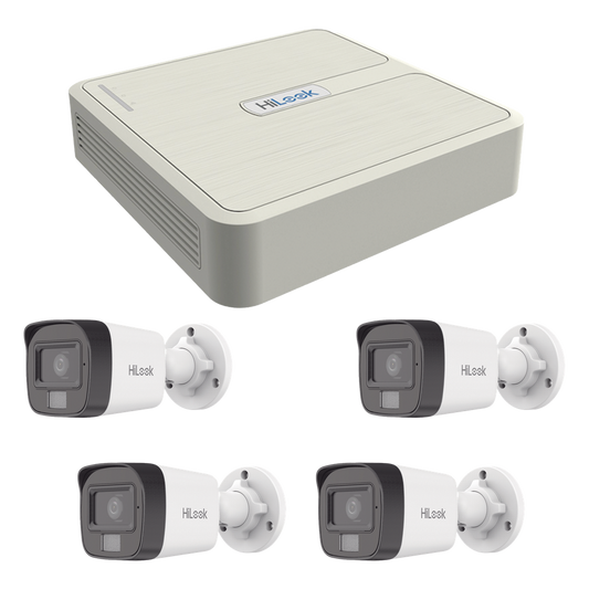 Kit IP 4 Megapixel / NVR de 4 Canales con 4 Puertos PoE / 4 Cámaras IP Dual Light con Micrófono Integrado / Bala para Exterior
