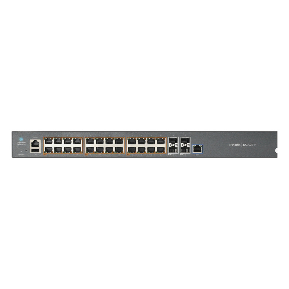 Switch cnMatrix EX2028-P capa 3 de 28 puertos (24 PoE Gigabit 802.3af/at, 4 SFP+) administración desde la Nube (MX-EX2028PxA-U)