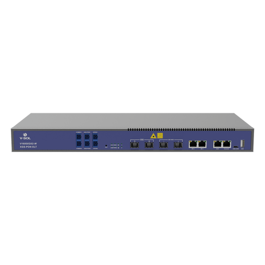 OLT Dual de 2 Puertos XGSPON/GPON con WDM Integrado/ 4 Puertos Uplink (2 Puerto Gigabit RJ45 + 2 Puertos SFP/SFP+) / Hasta 512 ONUs