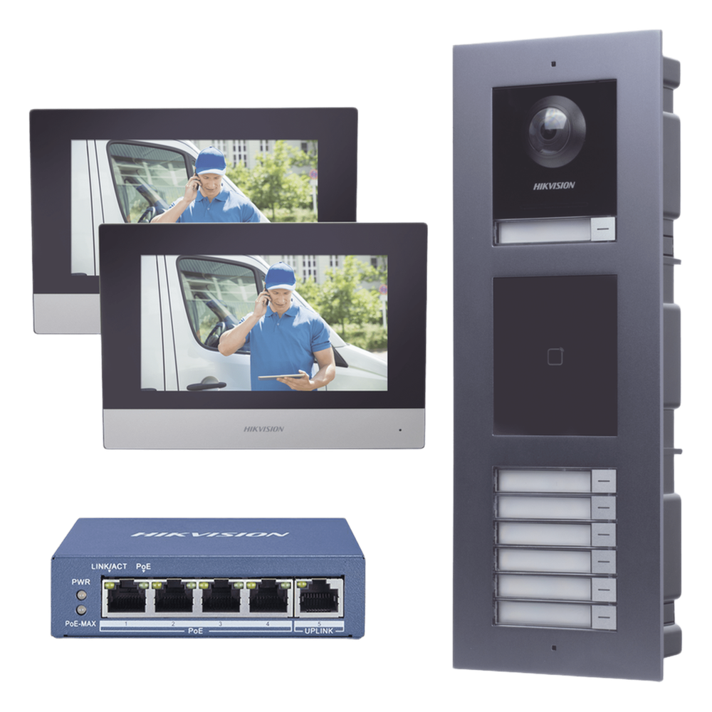 KIT de Videoportero IP para 7 DEPARTAMENTOS con llamada a App de Smartphone y Lector de Tarjetas EM / 2da Generación (Modular) / Montaje para EMPOTRAR incluido