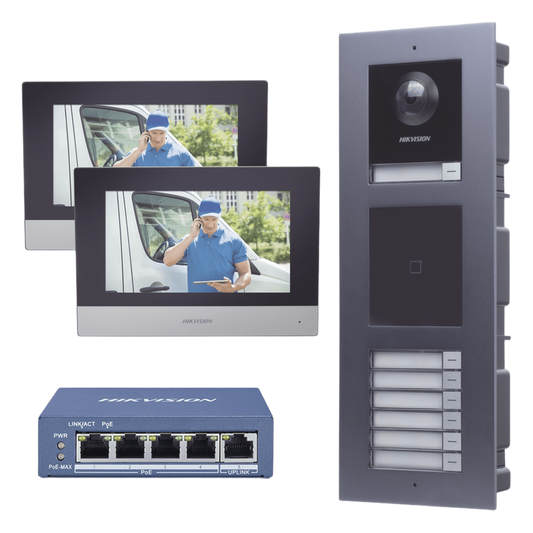 KIT de Videoportero IP para 7 DEPARTAMENTOS con llamada a App de Smartphone y Lector de Tarjetas EM / 2da Generación (Modular) / Montaje para EMPOTRAR incluido